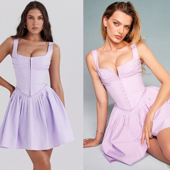 HOUSE OF CB 'Cupid' Orchid Pleated Cotton Mini Dress NWOT